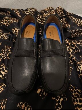 Clarks Collection Mark N Brace Black Leather Loafers Men’s US 12M Extreme Comfor